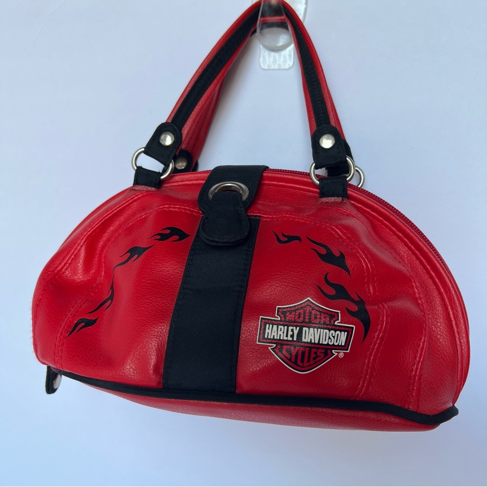Vtg Harley-Davidson 90s Y2K Motorcyles Red Flames Mini Bowling Purse Hand Bag